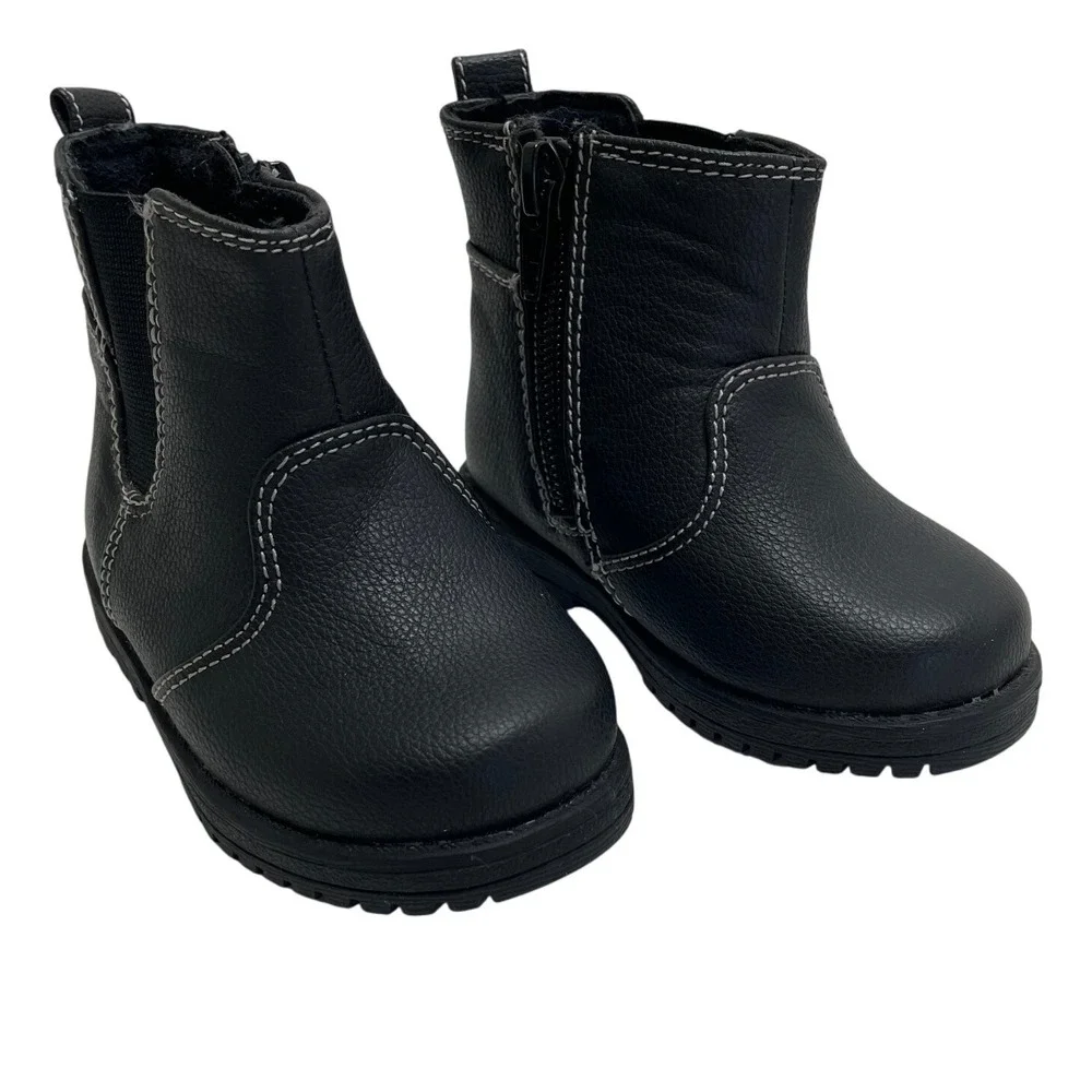 The Children's Place Toddler Boy‎ 4 Black Chelsea Ankle Boots Side Zip Closure